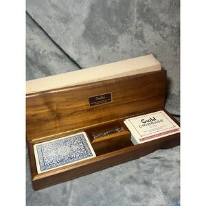 Vintage Guild Walnut Wood Cribbage Set with Cards 10" Metal Pegs No 8965
